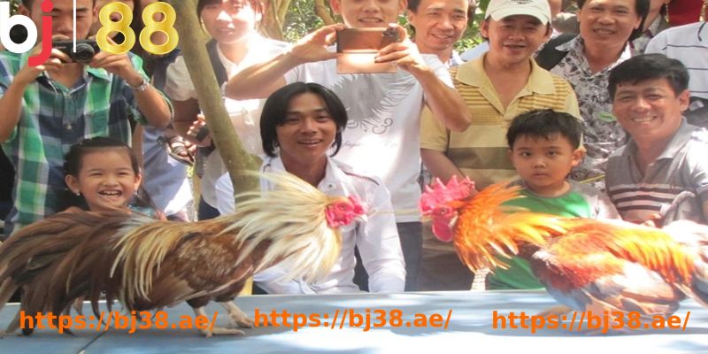 a group of people standing around a rooster